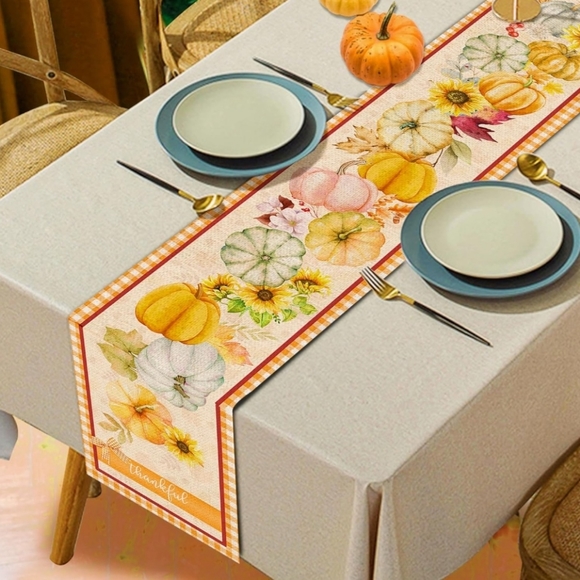Fall Table Runner pumpkins Runners Table 13 x 72" durable 100% linen Fabric - Picture 6 of 7